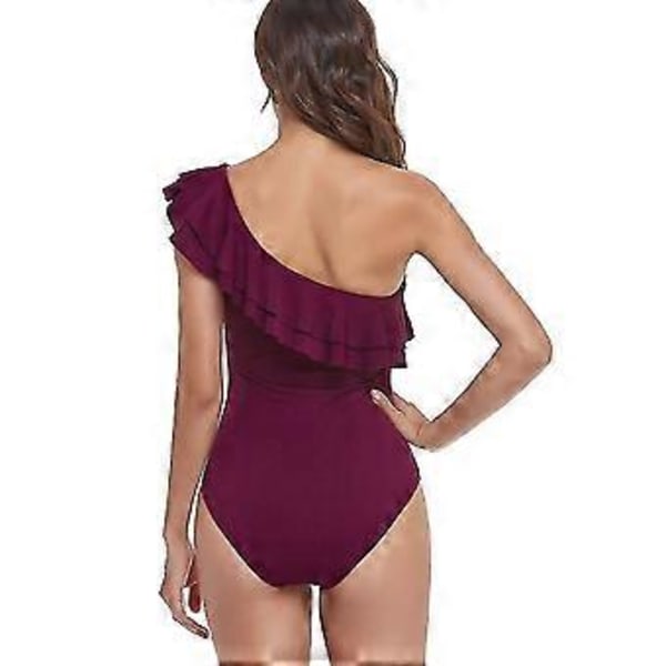Dame Badetøj Ensfarvet One-shoulder Badedragt, Flæsekanter Heldragt Pit Strip Europa Og USA Flere Størrelser Tilgængelige(M vinrød)