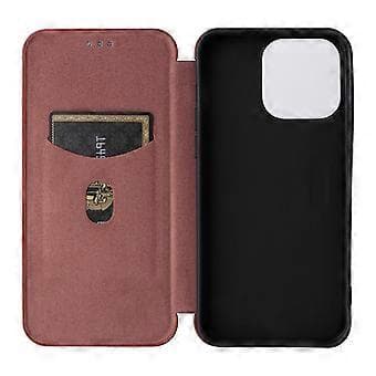 Kompatibelt iPhone 16 Pro Skal PU Läder Kolfiber Textur Telefonskydd Magnetisk Stängning (Brun)