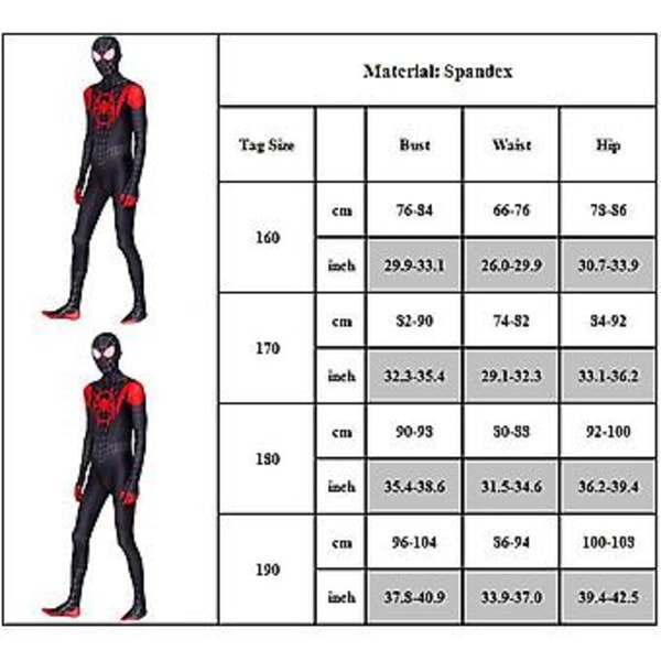 Miles Spider-Man 3D Zentai Helkropp Spandex Kostym Herrar Superhjälte Jumpsuit Halloween Karneval Cosplay Festkläder (170 )