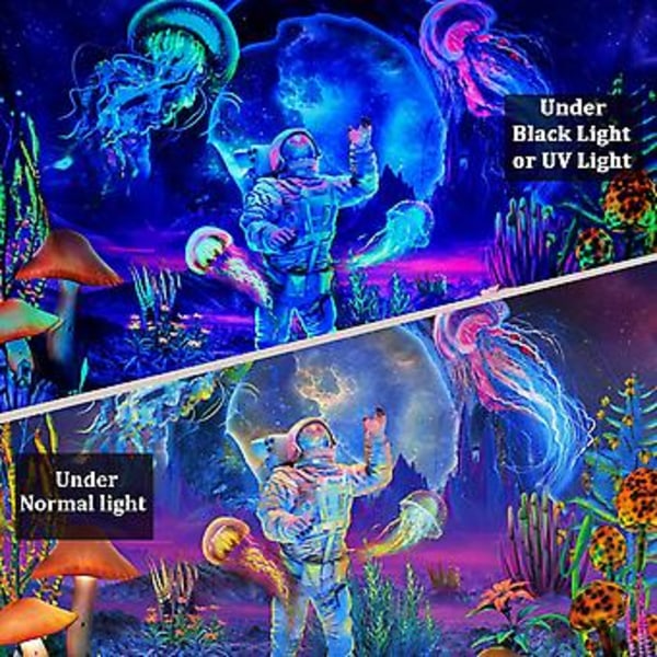 Svartljus Astronaut Väggbonad UV-Reaktiv Växter Maneter Neon Galaxy Rymd Väggbonad För Rum W59h51