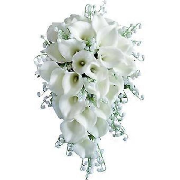 Bryllupsbuket til bruden, vanddråbeformet kunstige blomster hvid calla lilje buket falsk blomst til bryllupsceremoni, jubilæum og boligindretning