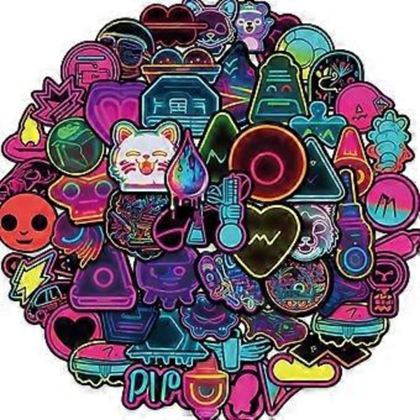 60 stk Tegneserie Neon Klistremerker Pakke Graffiti Dekaler Scrapbooking Papirvarer Skateboard Bagasje Laptop Bil Vanntett Dekorasjon