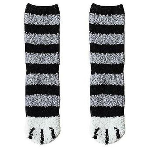 Damernas Varma Roliga Fluffiga Kattpåtassar Mjuka Sängtofflor Sockor Varma Vadenstrumpor (Svart Randig)