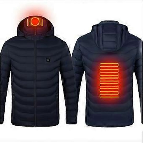 Unisex Varmingsjakke med USB-oppvarming for menn og kvinner - Vintervarmepute i stoff - Kroppsvarmer - Lang erme - Utendørsjakke (2XL Blå)