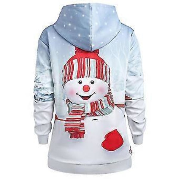 Dame Jul Snemand Print Langærmet Hætte Casual Sweatshirt Pullover Top -NMAOV(M Blå)