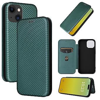 Lærtelefonveske for iPhone 15 Plus (Grønn)
