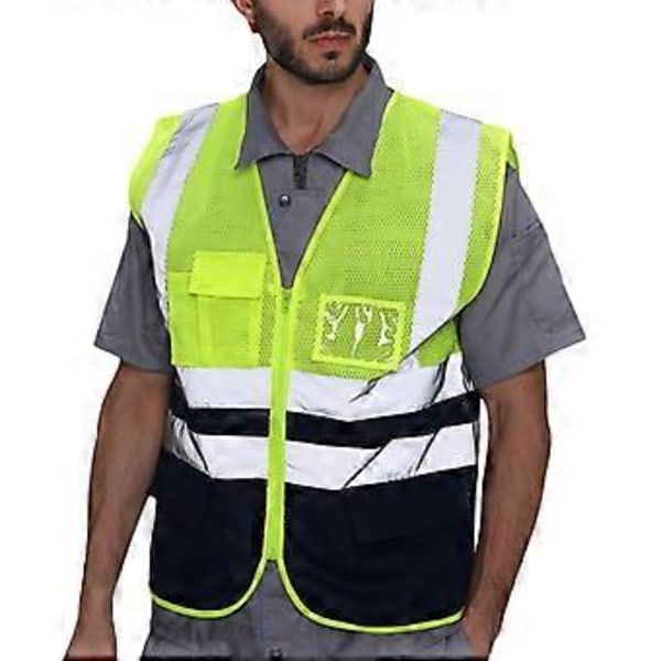 Mænds Vest Høj Synlighed Reflekterende Veste Sikkerhedsarbejdsjakke Frakke (2XL Gul)