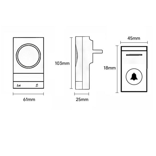 Trådlösa dörrklockor, 52 melodier 4 volymnivåer, IP44 vattentät