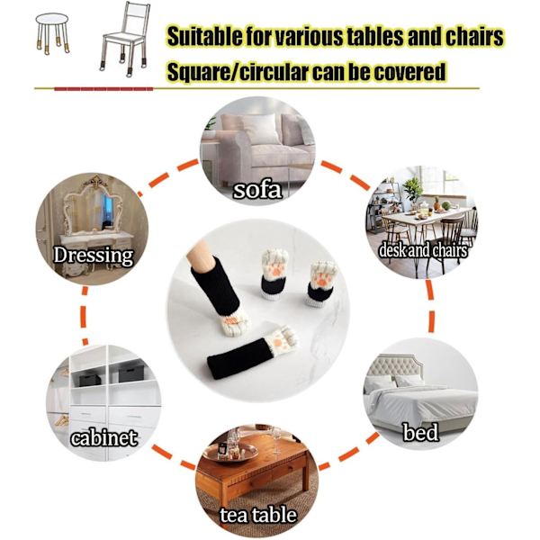 8 st möbelben strumpor överdrag söt katt tass design hög elasticitet
