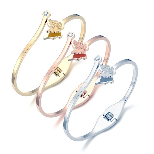 Mote Titanium Stål Armbånd Kvinne Lett Luksus Skrubb Butterfly