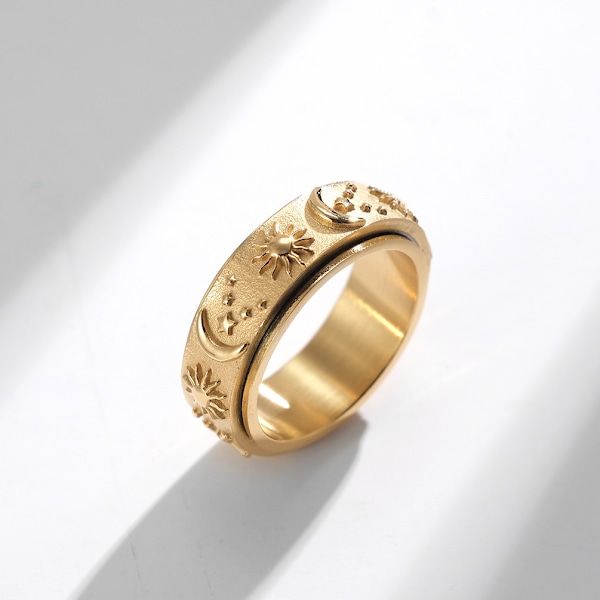 Titanium Rustfrit Fidget Ring 8mm Måne Stjerne Sol Spinner Ringe Si