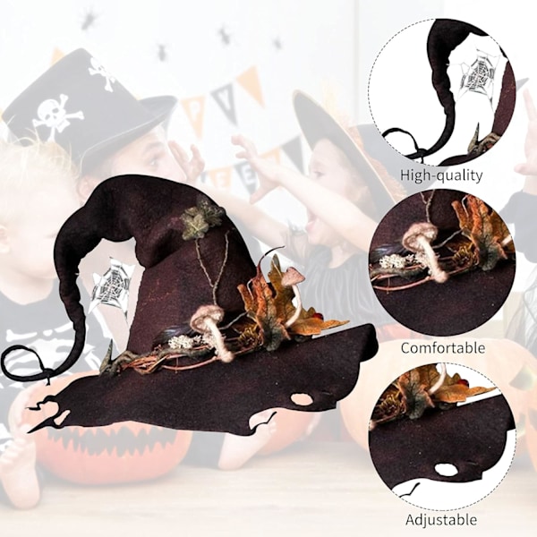 Halloween Filt Heks Hat, Heks Hat Dekorationer Kostume, Justerbar