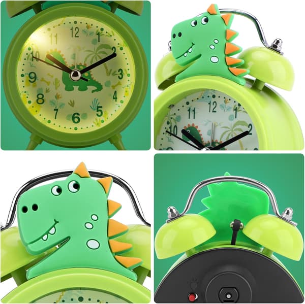 3D tecknad dinosaurie klocka väckarklocka, tyst student sängklocka