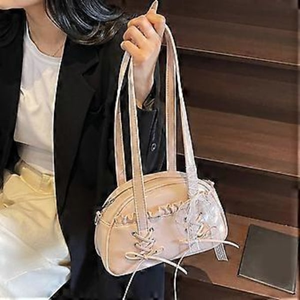 Fashionabel axelväska med spetsdetaljer och rosett, PU-läder, crossbody-väska, avslappnad underarmsväska för kvinnor, blå (blå)