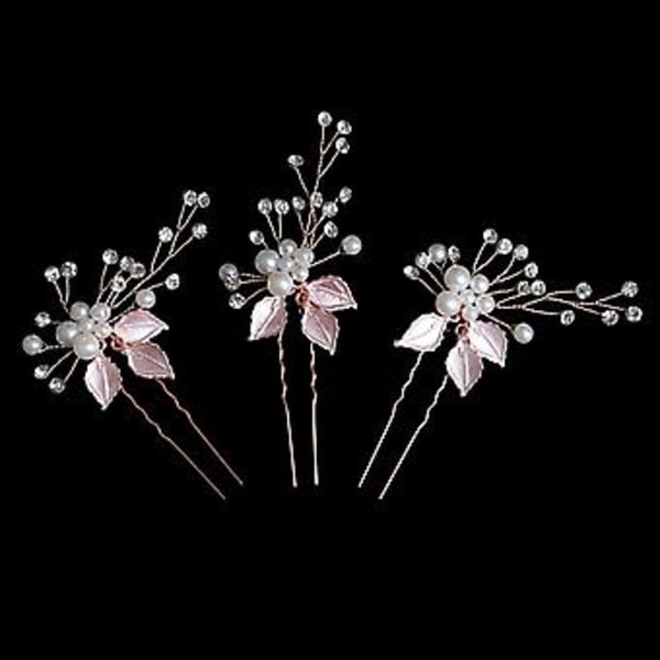 Bryllupshårklipp (3 stk) - Elegante Perle- og Krystallhårtilbehør for Bruder (roségull)
