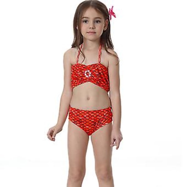 4-11 År Flickor Simbar Sjöjungfru Svans Bikini Set Baddräkt (9-10 År Röd)