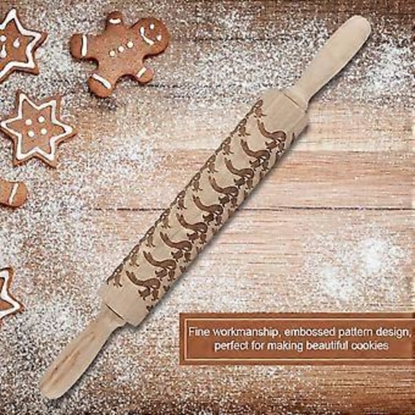 Embossert kjevle i tre for baking av kaker og dekorative deigruller (5*43cm)