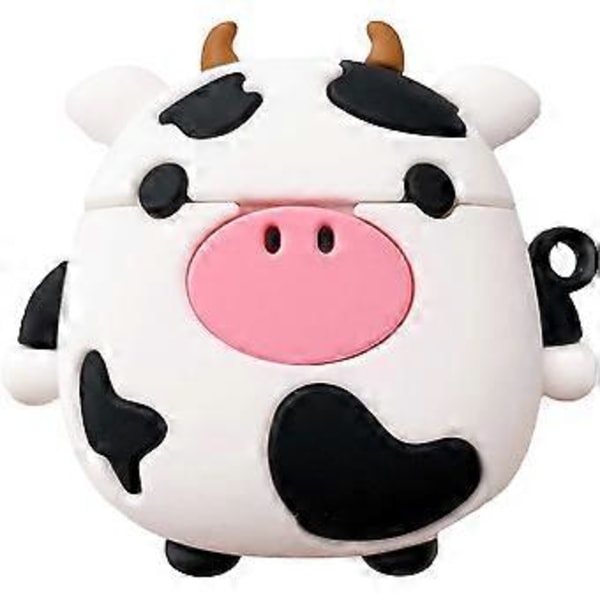 WMJJ Hörlursfodral för AirPods 1/2, Mjuk Silikon TPU Söt Rolig Ansikte Rosa Näsa Vit Svart Rund Kropp Lycklig Ko Baby Hörlursfodral, Trådlöst