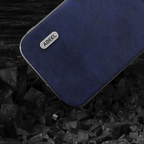 Kalveskinns-PU-etui for iPhone 15 Pro (Blå)