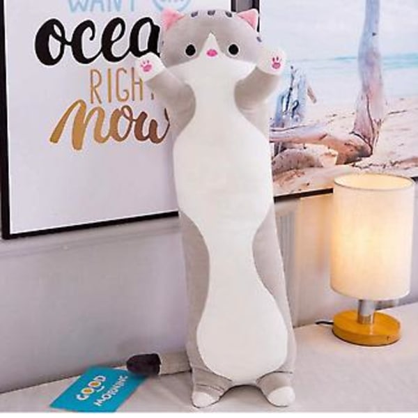 JUSCH Plysch kattkudde docka leksak present till flickvän, vuxen hudvänlig och bekväm kudde, grå, 70 cm