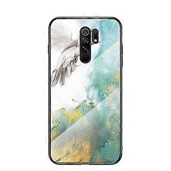 Marmor tekstur hærdet glas+PC+TPU hybrid cover til Xiaomi Redmi 9