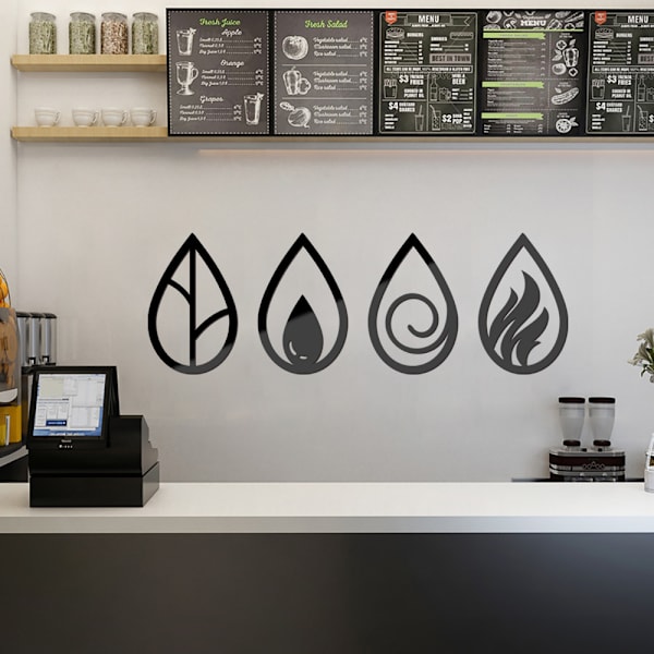 Metallisk veggdekor, Fire elementer, dekorativ boho-kunst for stue