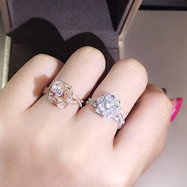 3D Roseringar CZ Simulerade Diamant Ringar Roséguld Ringar Roseringar