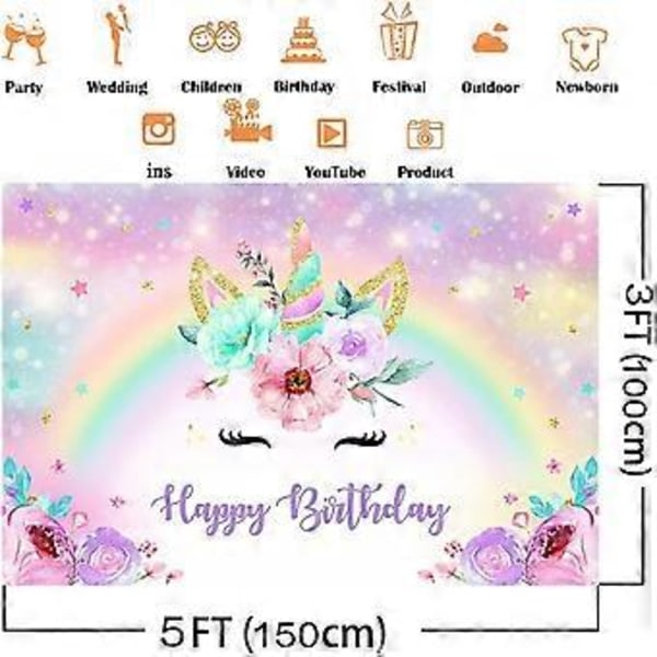 Enhjørning Fødselsdag Baggrund 5x7ft Guld Glitter Regnbue Enhjørning Fødselsdag Foto Baggrund Piger Fødselsdag Bokeh Blomster Party Dekorationer Børn Foto Booth