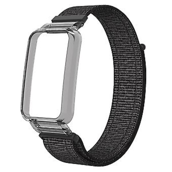 PC-etui + Nylon Loop-rem til Xiaomi Mi Band 7 Pro (Reflekterende Sort)