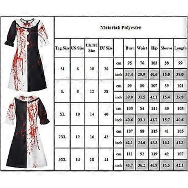 Terrifier 2 Art the Clown Cosplay Blodbeflekket Jumpsuit Voksen Unisex Halloween Karneval Kostyme Dresser Fancy Dress 2XL Kvinner