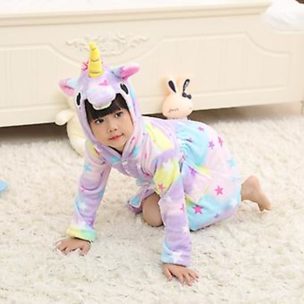 Barnflickor 3-10 År Unicorn Flanell Huvtröja Badrock Klänning Rock Sleepwear (4-5 År Regnbågsstjärna)
