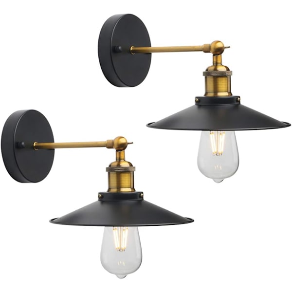 Set med 2 svarta vägglampor, antik industriell vägglampa E27