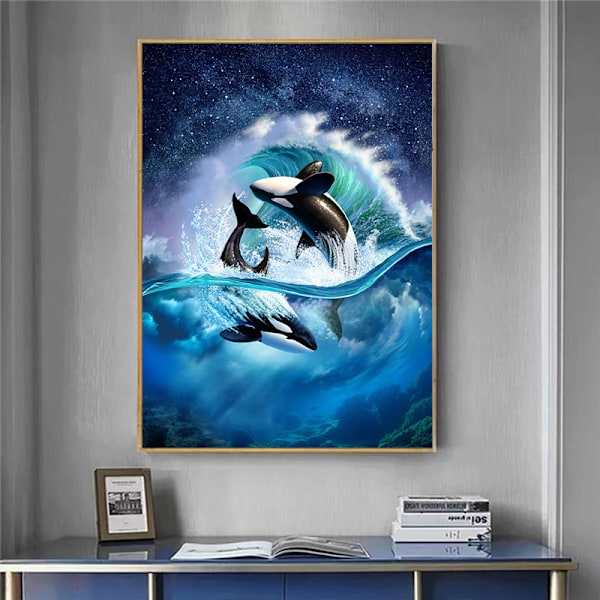 30 x 40 cm, delfiini timanttimaalaus timanttikirjonta maalaus