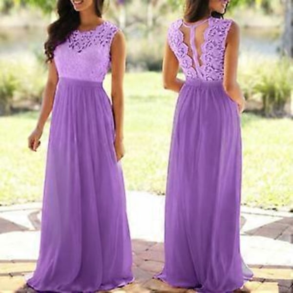 Stort Prisfald Ny Dame Blonde Elegant Bryllups Aftenkjole, Lang Afslappet Blondekjole, Brudepigekjoler, S-XXL (L Blå)