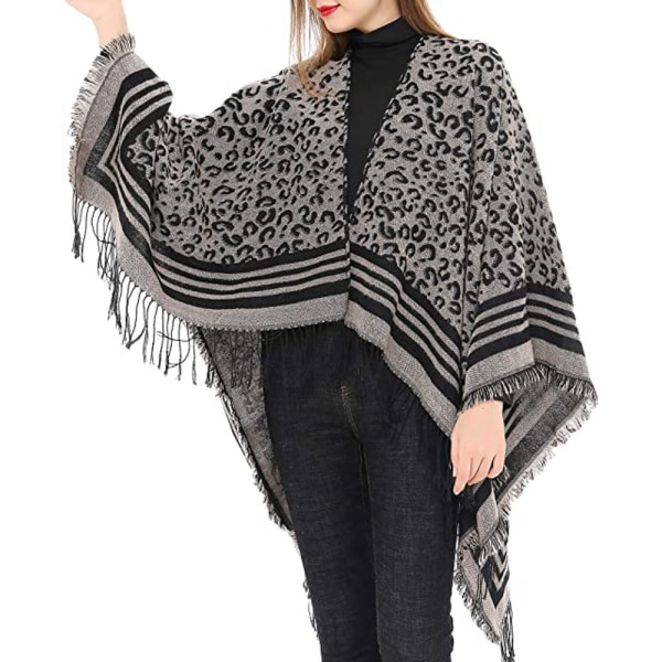 Kvinners varme sjal wrap åpen front poncho cape fargeblokk sjal