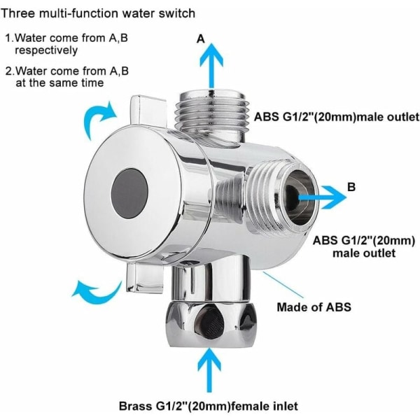 1 st duschdiverterventil, 3-vägs G1/2in multifunktionsvattenavskiljare
