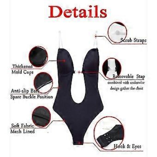 Dame Invishaper-Plunge Ryggløs BH Shaper BH Bodysuits Sømløs Stringtruse Dame Dyp V-Hals Klar Stropp for Selskaper Kjoler(L Hvit)