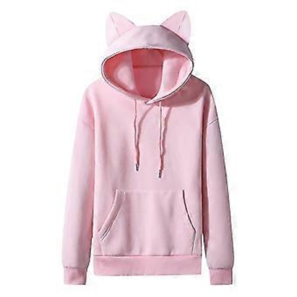 Herr Casual Enfärgad Tröja med Kattöron, Huva, Fleece och Ficka Sweatshirt Hoodie (M Rosa)