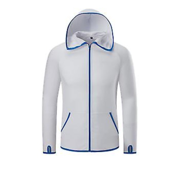 Fianao Herrar Outdoor Fiske Snabbtorkande Hydrofobisk Långärmad Huvad Jacka med Blixtlås (XL Vit)