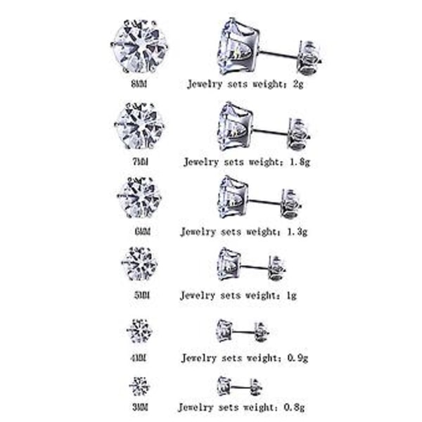 Forgylte Princess Cut Klare Cubic Zirconia Stud Ørepynt Pakke Med 6