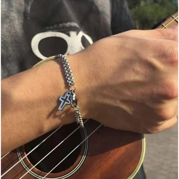 Mode Dobbelt Kæde Kors Hul Rustfrit Stål Håndleds Armbånd