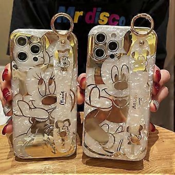 Tegneserieetui for iPhone 12 Pro Max, Søt Gyllen Mickey Glitter Bling Deksel med Metallkjede, Håndleddsstropp Stativ Myk TPU støtsikker Beskyttende