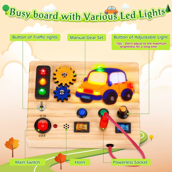 Montessori-leksak för barn 2 3 4 år, träleksak med lysande LED-knappar, sensor