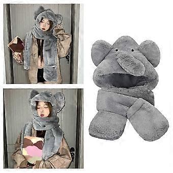 Sjov langnæset elefant hat, moderigtig unisex hat, plys øreklap pullover hat til hverdagsbrug, grå