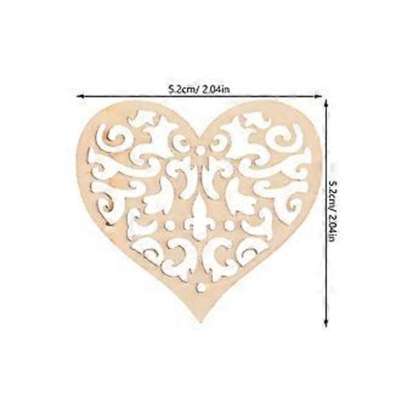 100 stk Hjerteformede Trebiter Kreative DIY Blomster Trehåndverk Hul Ut Hjemmedekor Trebrikker (Tilfeldig Stil)