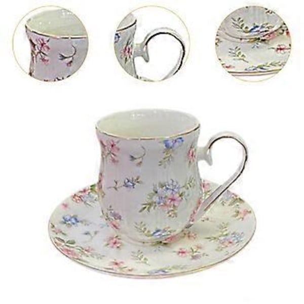 Tekrus Kaffekrus 180ml-300ml Kapacitet Let at Rengøre, Indflytningsgaver Blomsterdesign med Underkop til Kommerciel Brug Kvinder (Stil A)