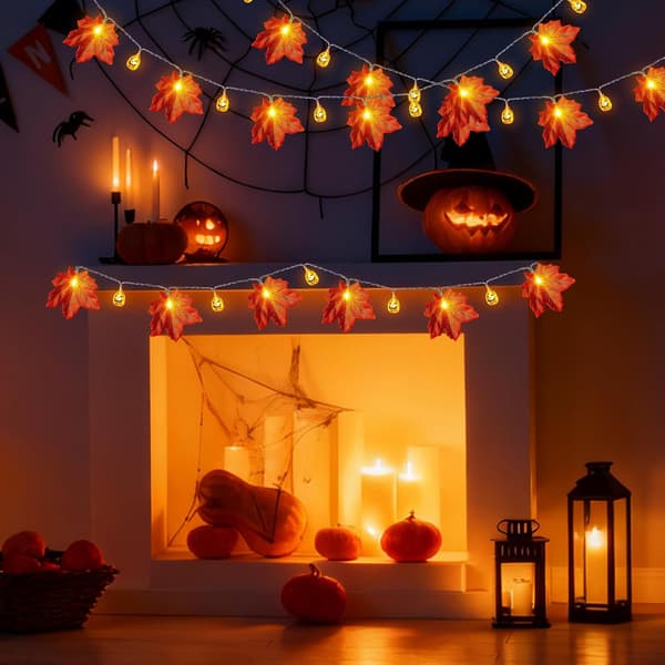 Halloween Solid Pumpa och Lönnlöv Ljusslinga, 6m 40LED USB, Semesterfestdekoration 6m 40LED USB