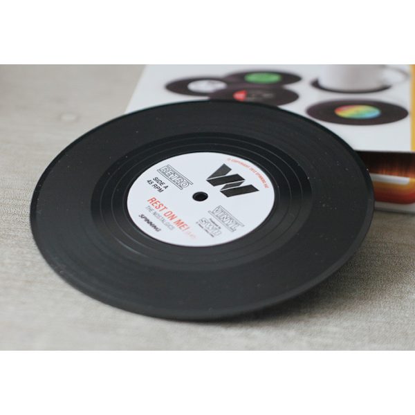 6 vinyyli-alustaa retro-CD-levyllä, juoma-alusta, alusta, Re
