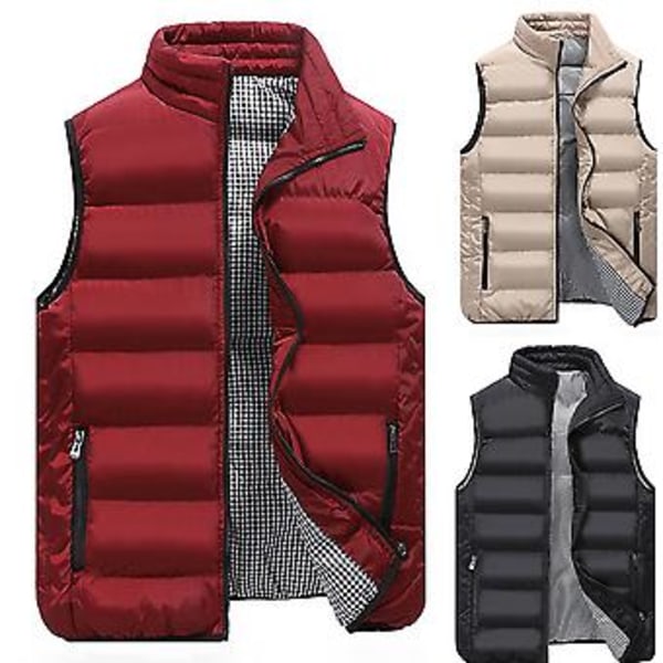 Fianao Plus Size Miesten Talvi Fashion Lyhythihainen Ruudullinen Vuori Lämmin Alasinliivi (L Khaki)