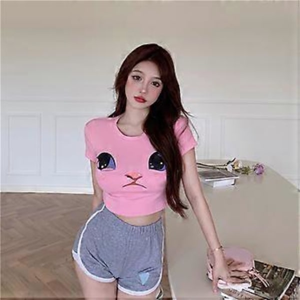 Kuvioitu lyhythihainen pyöreäkauluksinen slim fit -toppi, lyhythihainen T-paita, lyhythihainen paita, lyhyt T-paita päivittäiseen käyttöön, sininen M (M sininen)